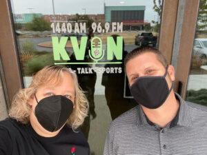 KVON Radio entrance with Rebecka and Justin